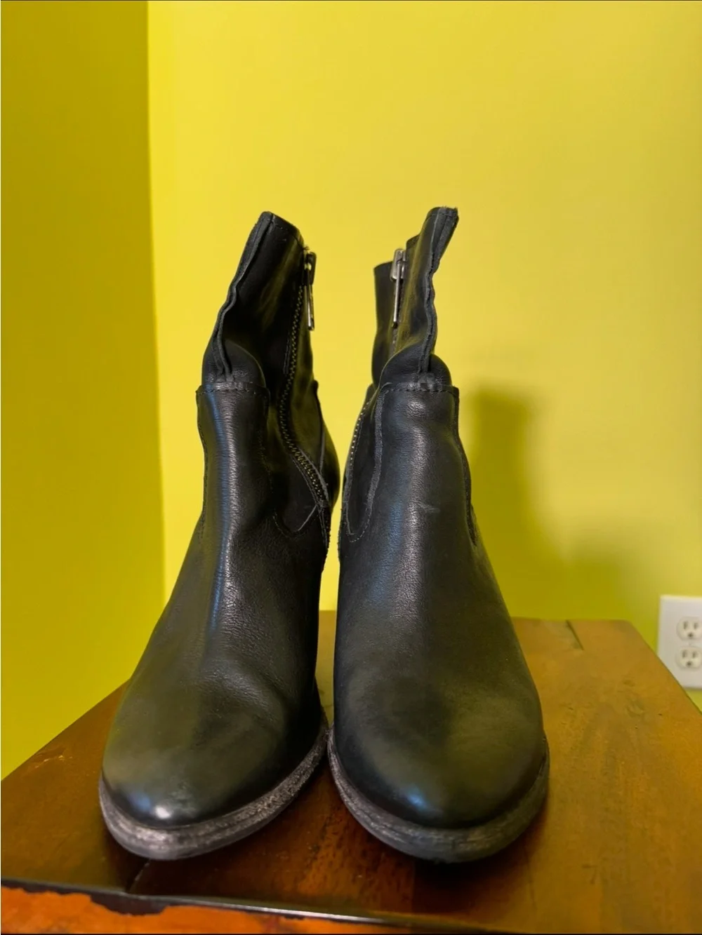 Frye Black Leather Wedge Ankle Boots